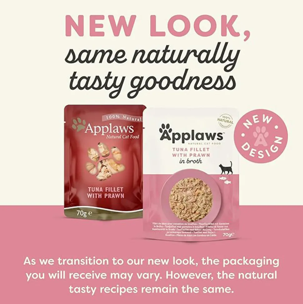 Applaws Natural 75% Tuna Fillet with Pacific Prawn in Broth Wet Cat Food - 70 g