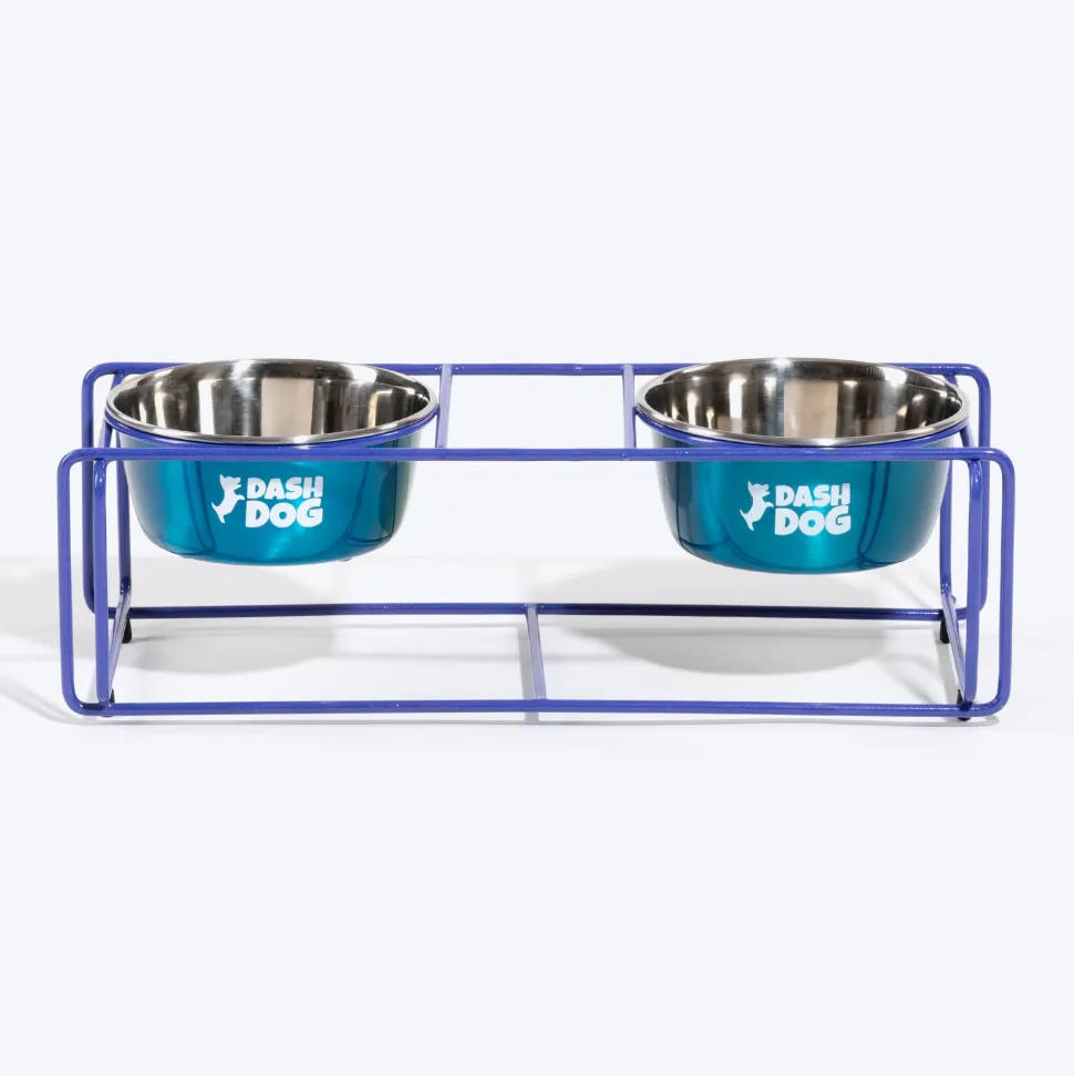 Dash Dog Rainbow Rush Elevated Double Diner With Steel Bowl Inserts For Dog - Violet
