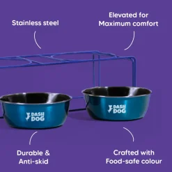 Dash Dog Rainbow Rush Elevated Double Diner With Steel Bowl Inserts For Dog - Violet