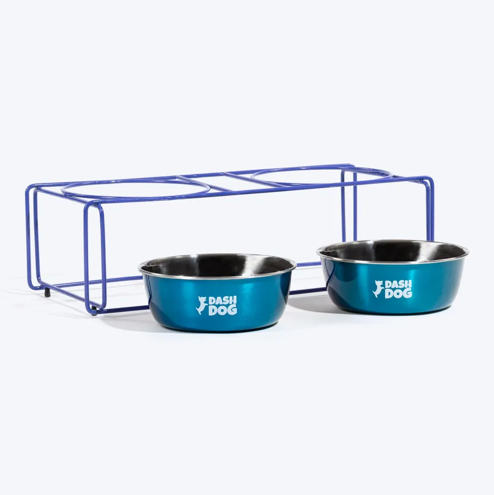 Dash Dog Rainbow Rush Elevated Double Diner With Steel Bowl Inserts For Dog - Violet