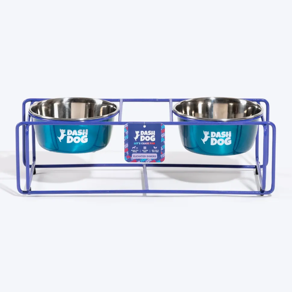 Dash Dog Rainbow Rush Elevated Double Diner With Steel Bowl Inserts For Dog - Violet