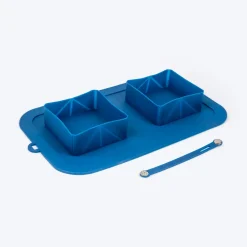 Dash Dog Travel Foldable Double Diner For Dog - Blue