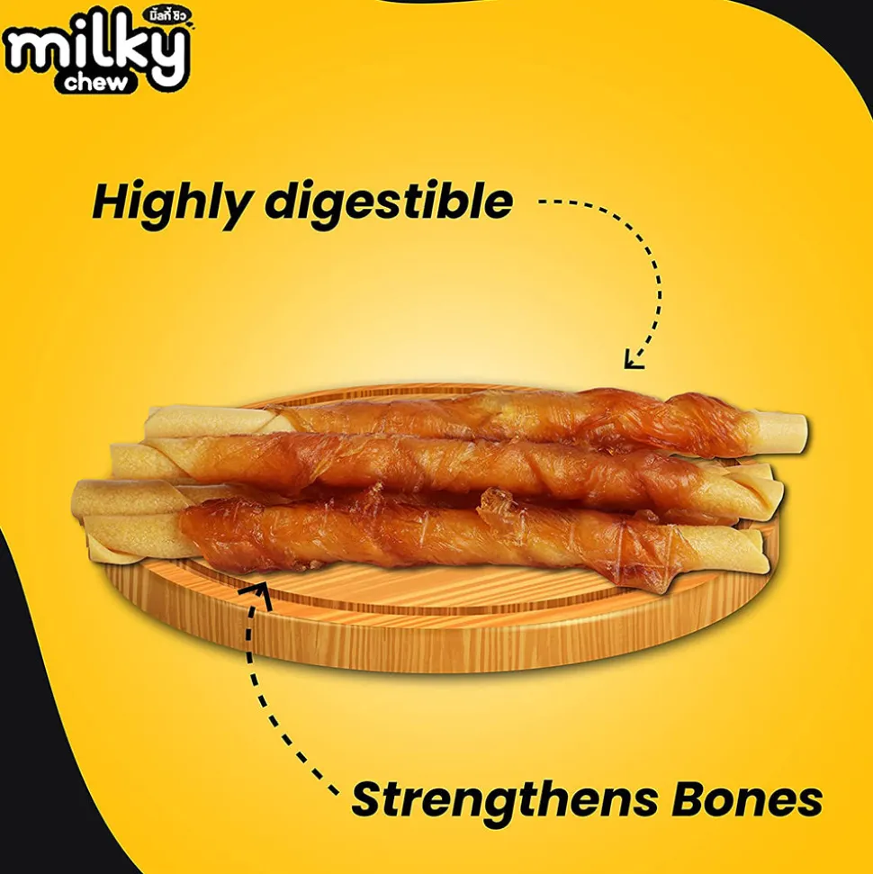 Dogaholic Milky Chew Cheese & Chicken Sticks Treat For Dog - 130 g (10 Pcs)