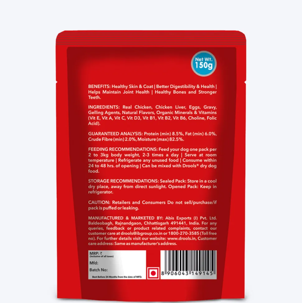 Drools Real Chicken and Chicken Liver Chunks in Gravy Wet Food For Adult Dog - 150 g