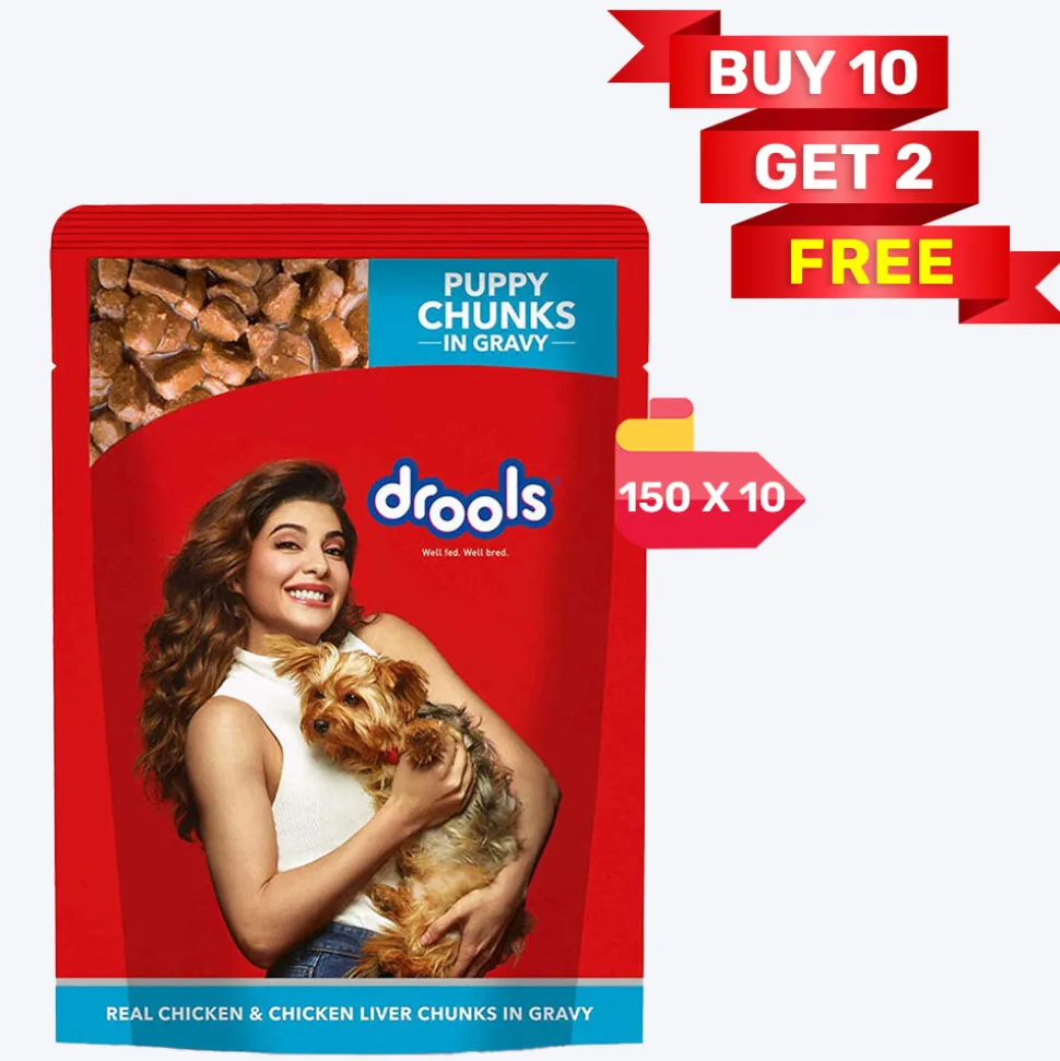 Drools Real Chicken and Chicken Liver Chunks in Gravy Puppy Wet Dog Food - 150 g