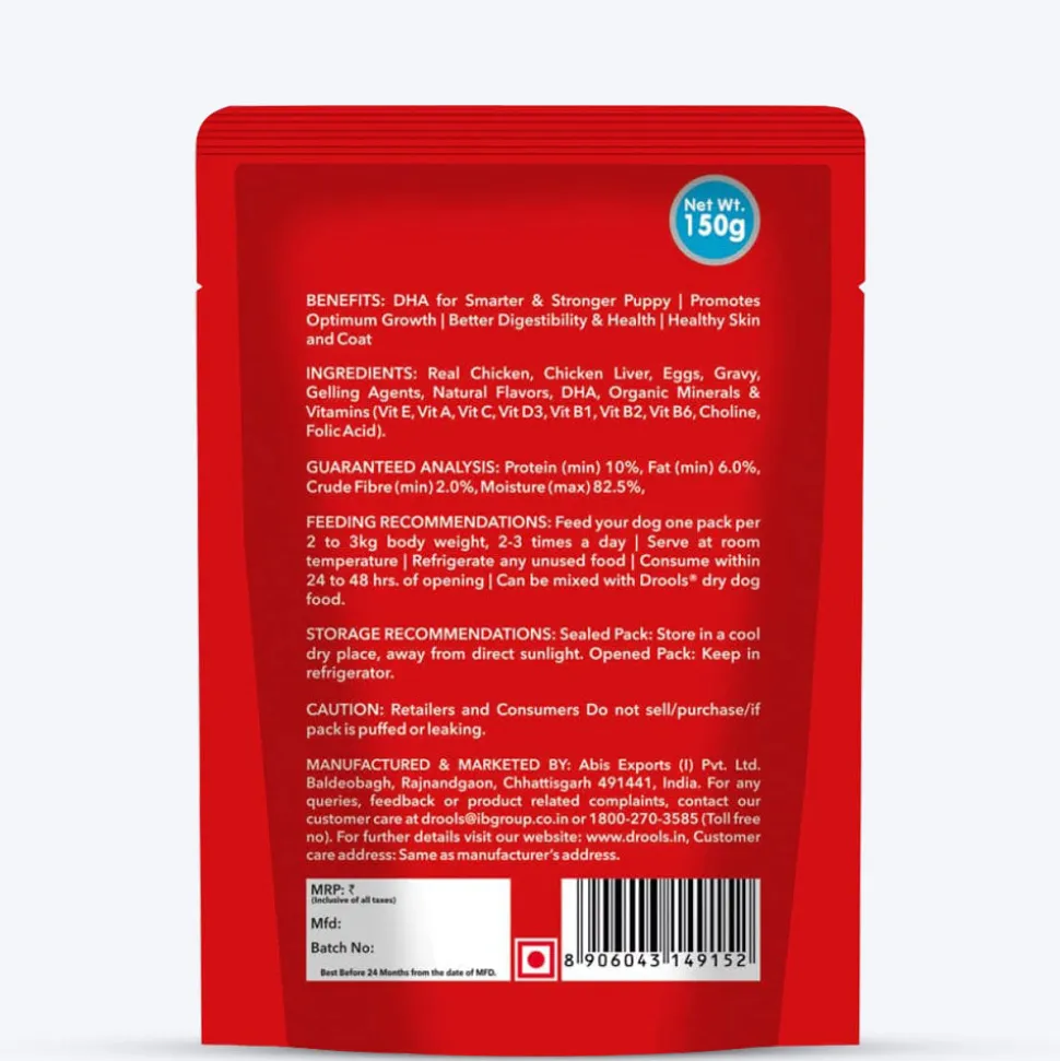 Drools Real Chicken and Chicken Liver Chunks in Gravy Puppy Wet Dog Food - 150 g