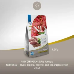 Farmina N&D Quinoa Neutered Duck, Broccoli & Asparagus Dry Food For Adult Cat - 1.5 kg