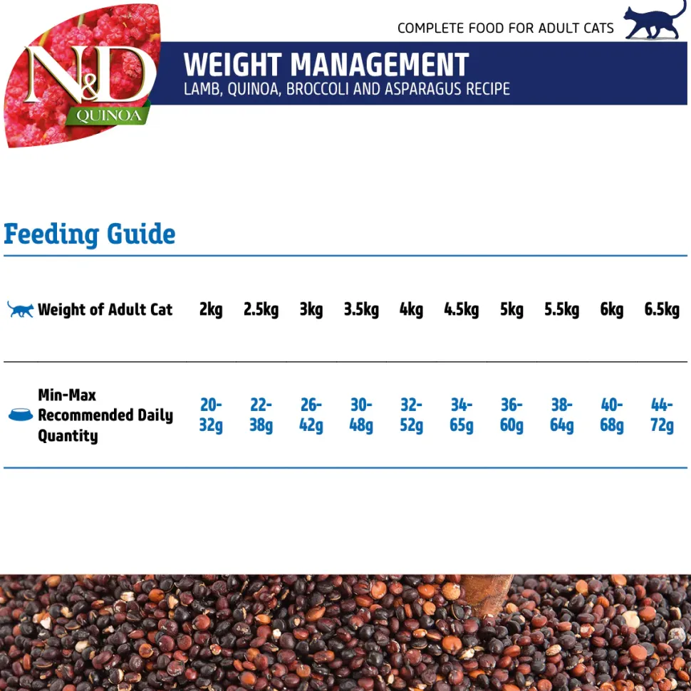 Farmina N&D Quinoa Weight Management Grain Free Cat Dry Food - Lamb, Broccoli & Asparagus