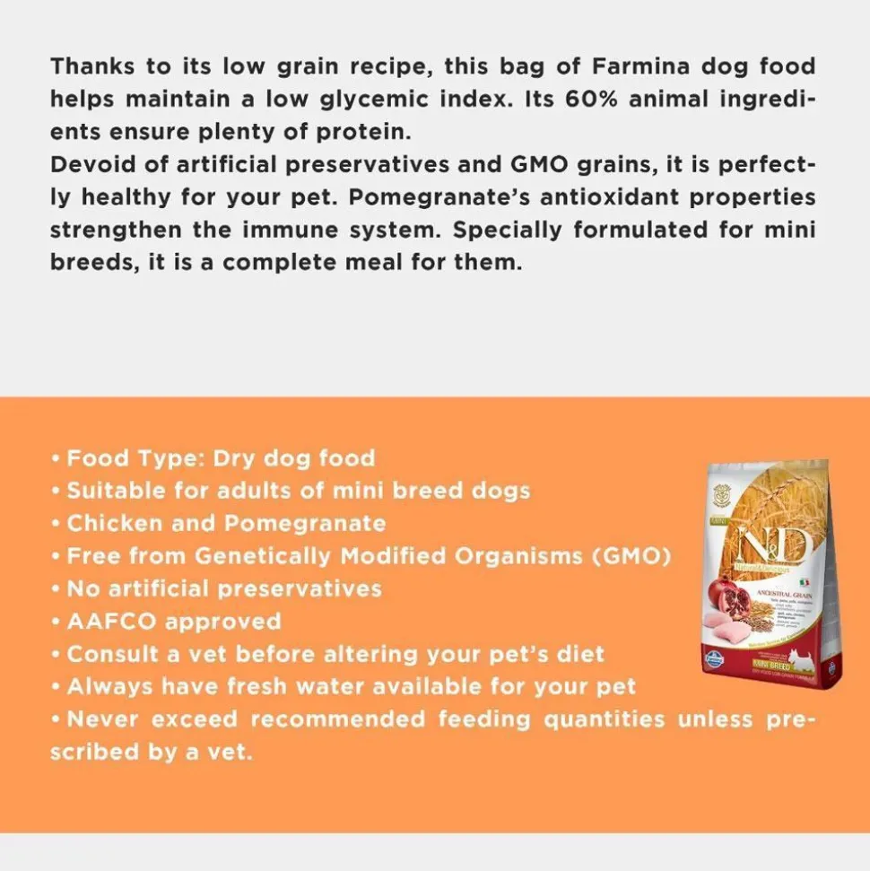 Farmina N&D Ancestral Grain Mini Breed Dry Adult Dog Food - Chicken & Pomegranate