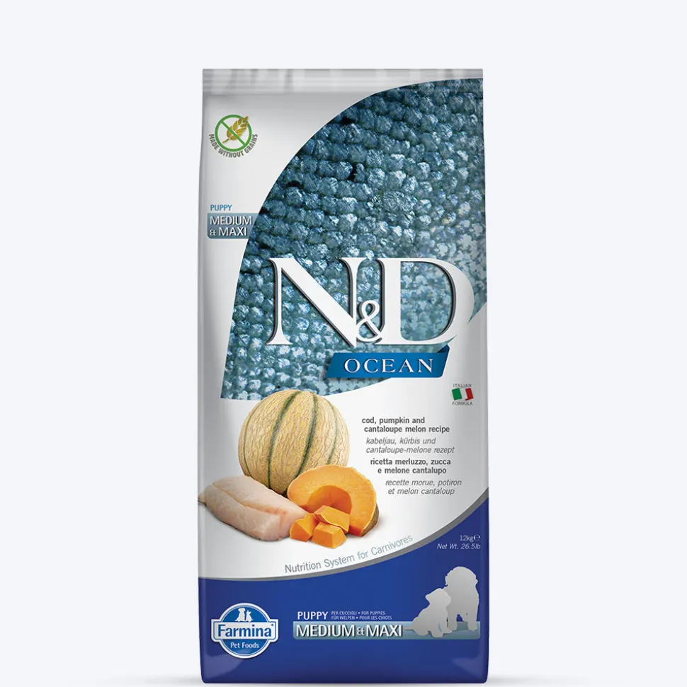 Farmina N&D Ocean COD Pumpkin & Cantaloupe Melon Grain Free Medium & Maxi Breed Dry Puppy Food