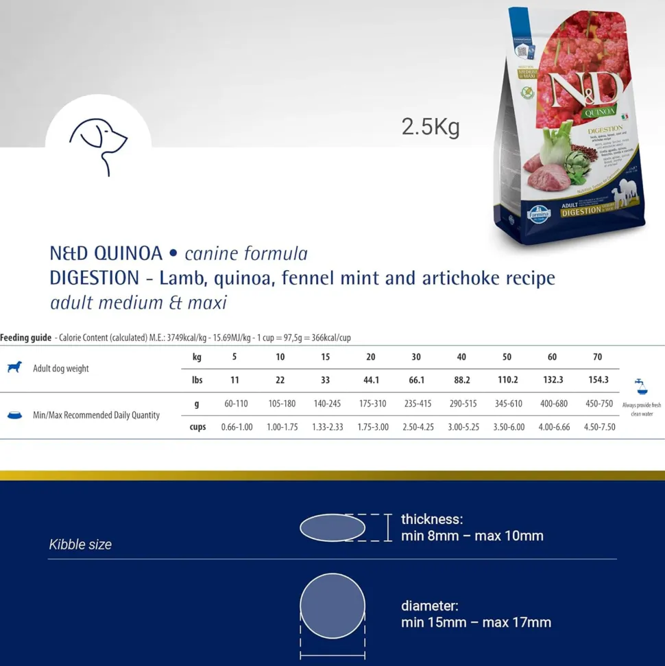 Farmina N&D Quinoa Digestion Lamb Medium & Maxi Breed Dry Adult Dog Food