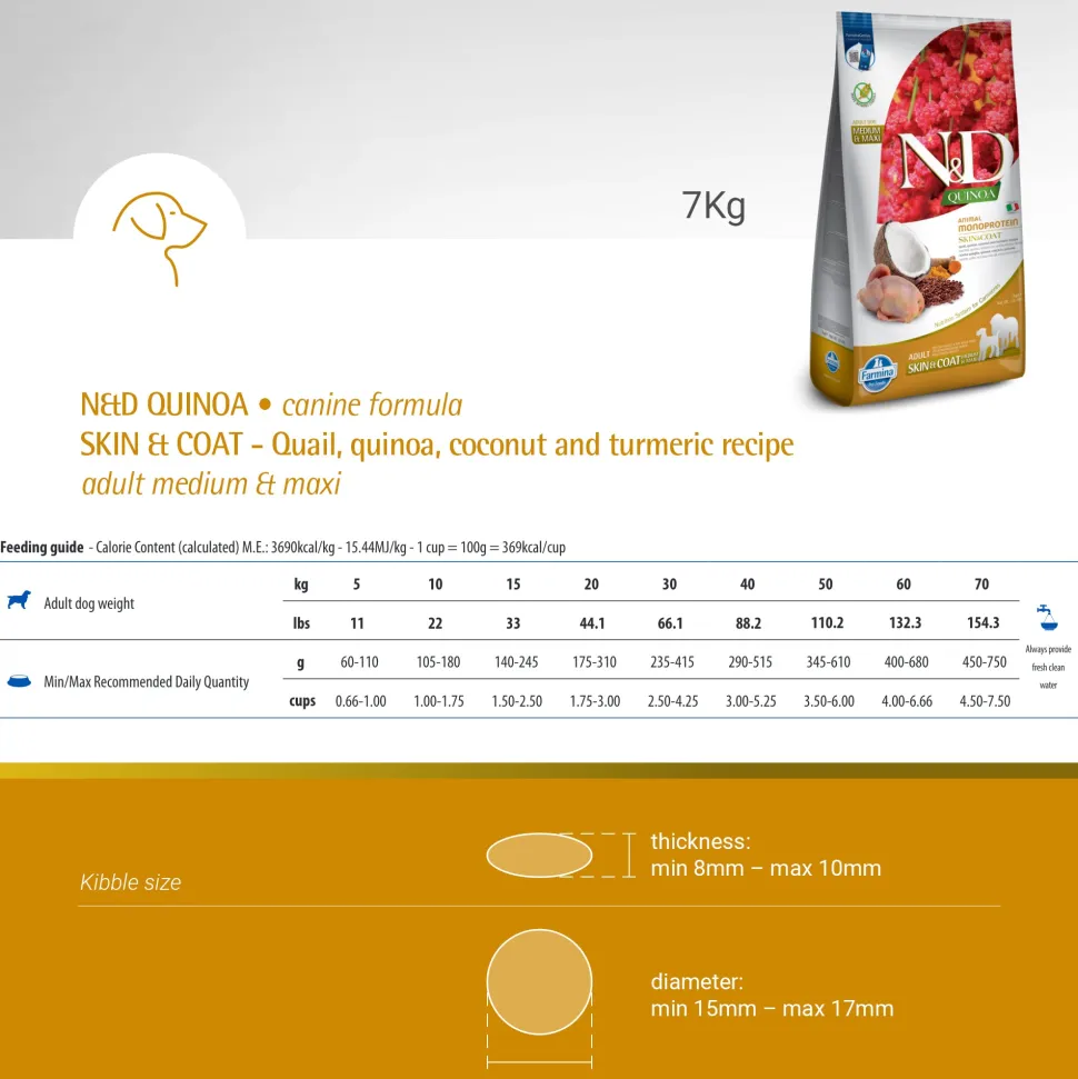 Farmina N&D Quinoa Quail, Coconut & Turmeric (Skin & Coat) Medium & Maxi Breed Dry Adult Dog Food