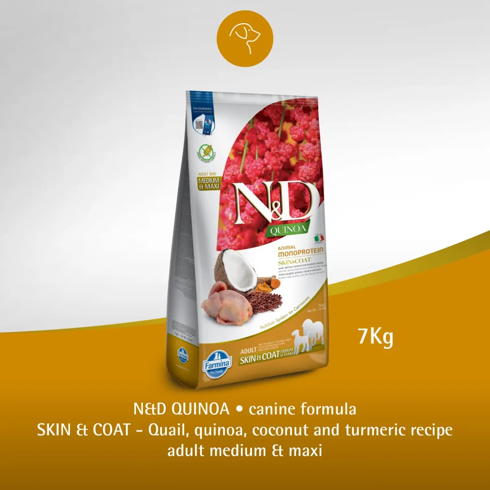 Farmina N&D Quinoa Quail, Coconut & Turmeric (Skin & Coat) Medium & Maxi Breed Dry Adult Dog Food
