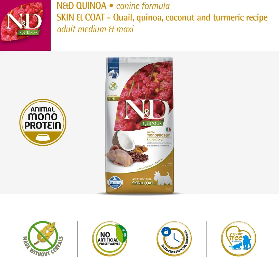 Farmina N&D Quinoa Quail, Coconut & Turmeric (Skin & Coat) Medium & Maxi Breed Dry Adult Dog Food