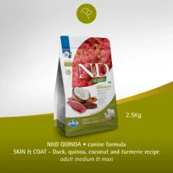 Farmina N&D Quinoa (Skin & Coat) Duck, Coconut & Turmeric Grain Free Medium & Maxi Breed Dry Dog Food