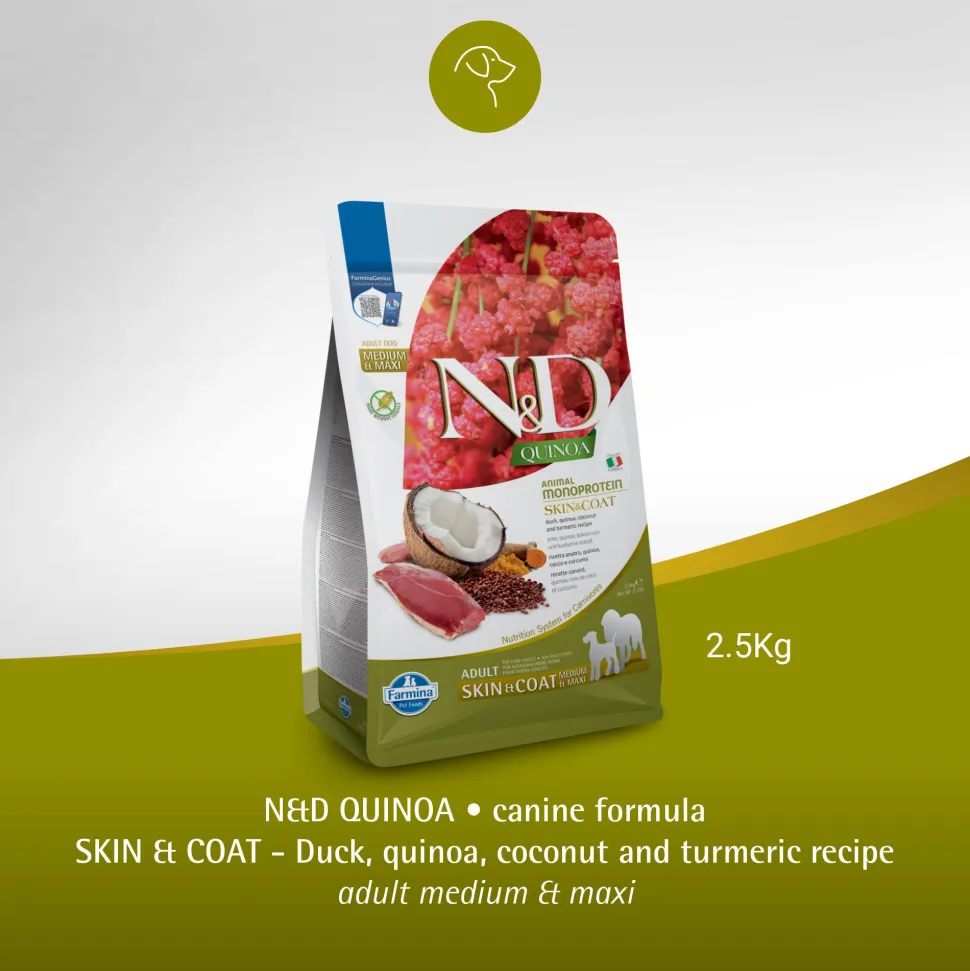 Farmina N&D Quinoa (Skin & Coat) Duck, Coconut & Turmeric Grain Free Medium & Maxi Breed Dry Dog Food