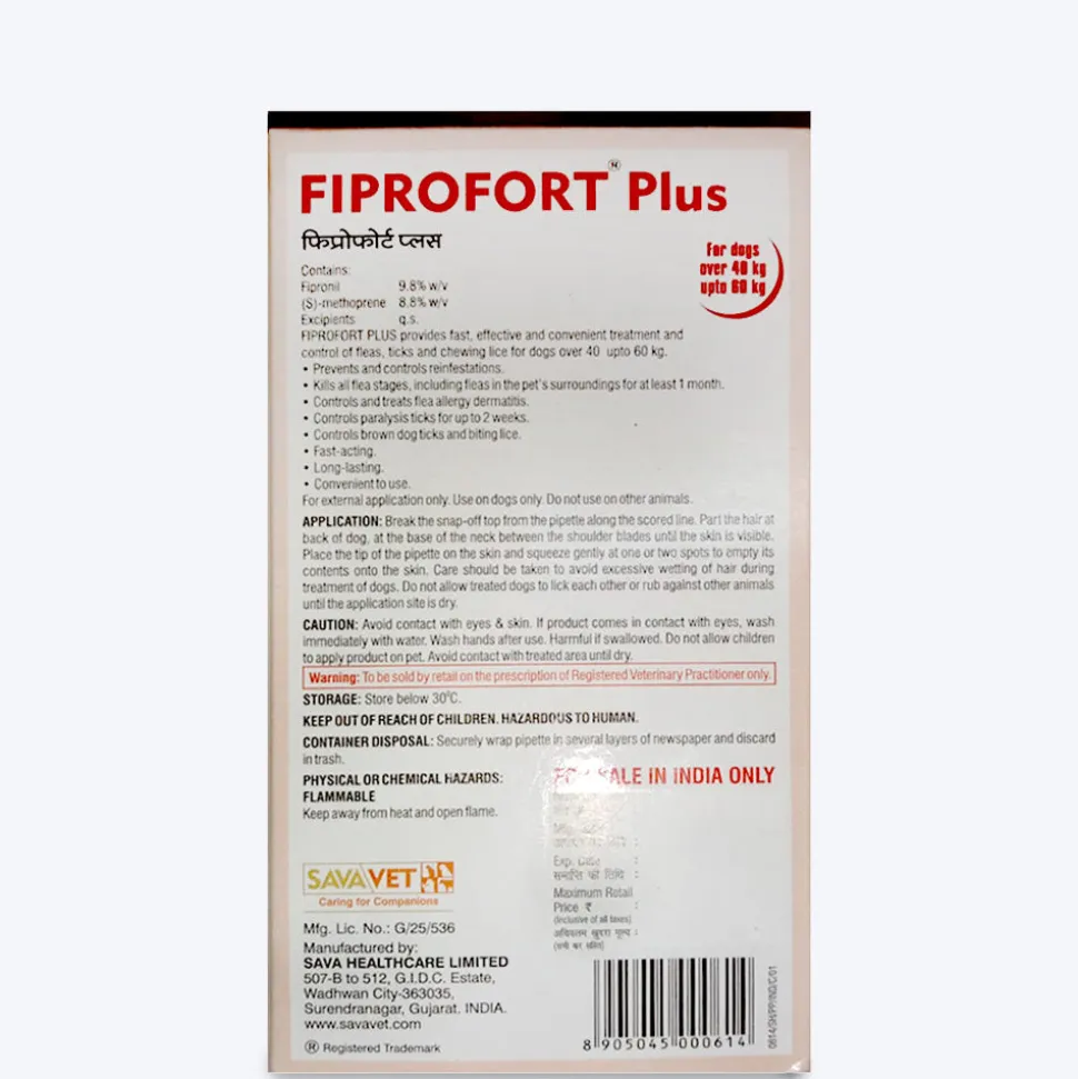 Fiprofort Plus Spot- Ticks & Fleas Solution for Dogs (40-60 kg)