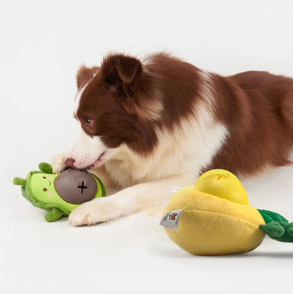 FOFOS Cute Pineapple Treat Dispensing & Squeaky Chew Dog Toy - Yellow
