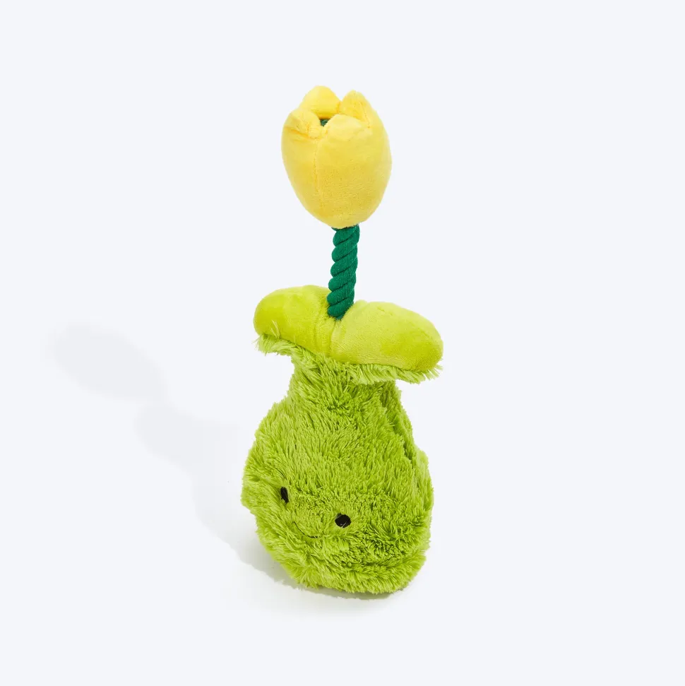 FOFOS Garden Tulip Squeaky Plush Toy For Dog - Green & Yellow