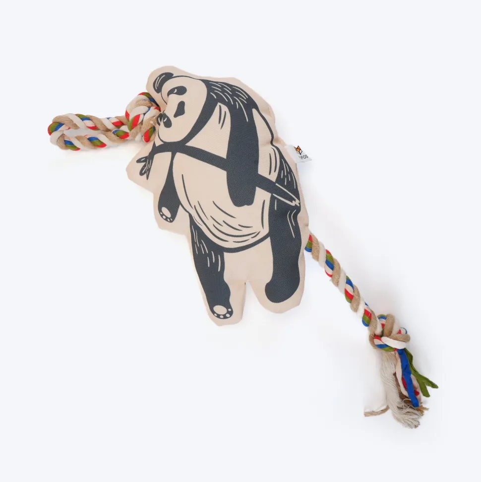 FOFOS Panda Squeaky With Flossy Rope Dog Toy - Black