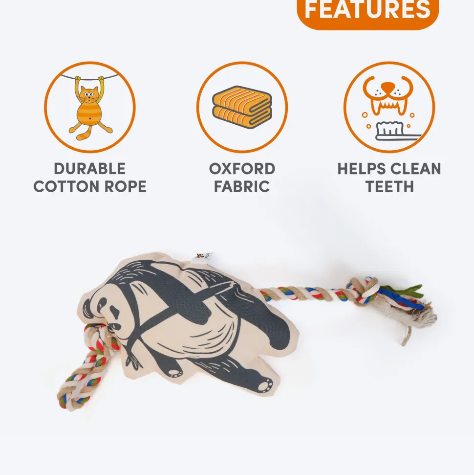 FOFOS Panda Squeaky With Flossy Rope Dog Toy - Black