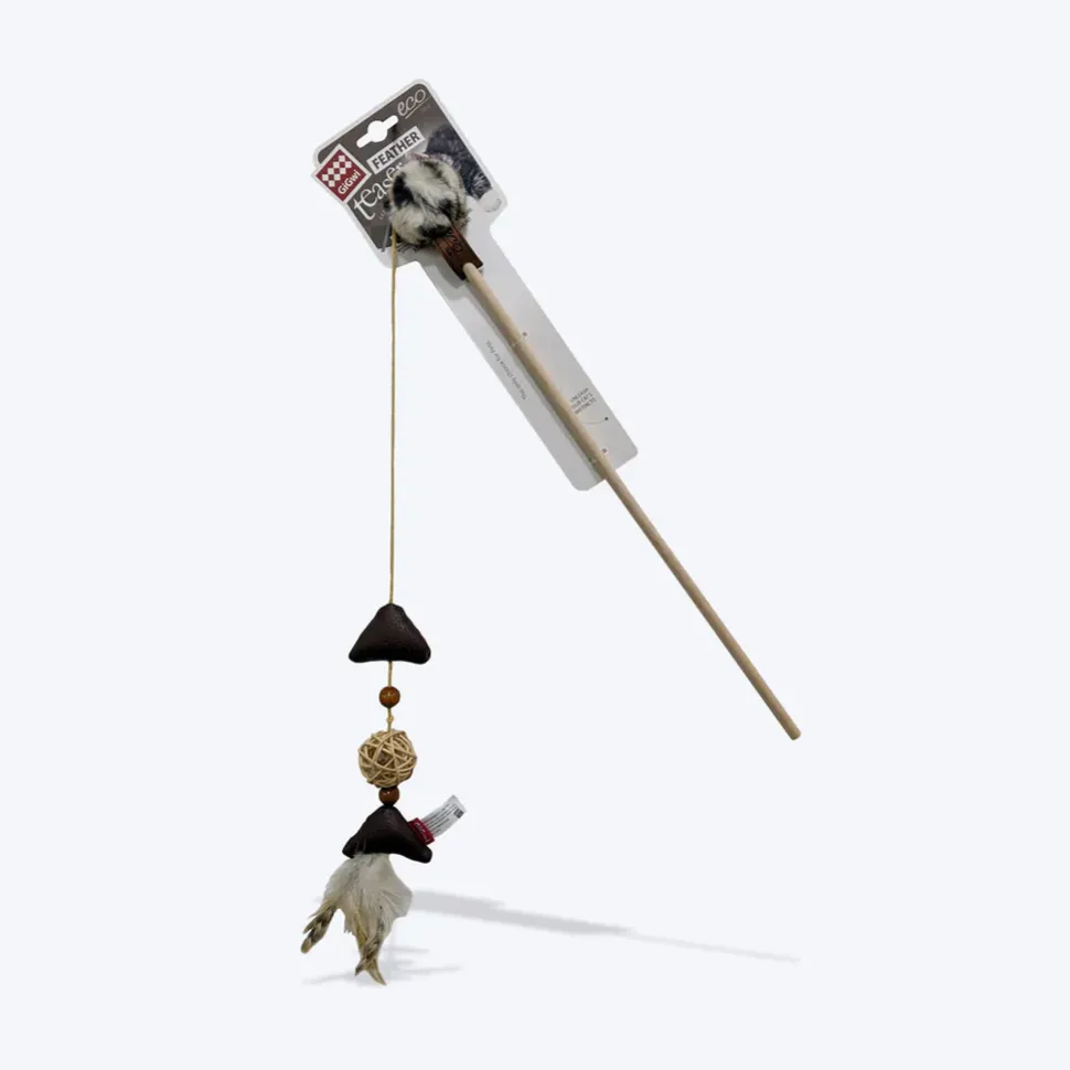 GiGwi Eco line Feather Teaser With Silvervine Leaves And Leatherette Cat Toy