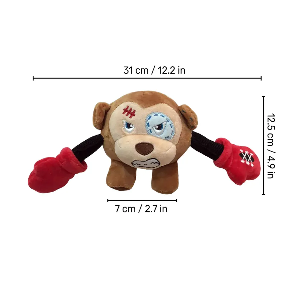 GiGwi Monkey Rock Zoo King Boxer With Squeaker, Bungee Arm Fetch Dog Toy - Brown - S