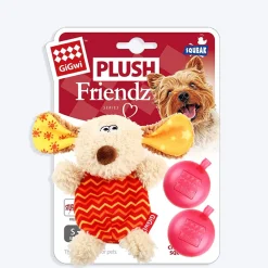 GiGwi Plush Friendz Dog Toy with Refillable Squeaker - Dog - Grey/Red