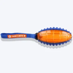 GiGwi Push To Mute Dog Chew Toy - Rugby Ball (Solid/Transparent) - Blue/Orange