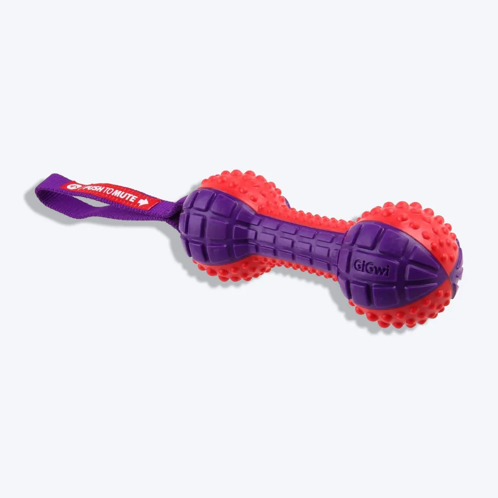 GiGwi Push To Mute Dog Chew Toy - Dumbbell (Solid) - Red/Purple