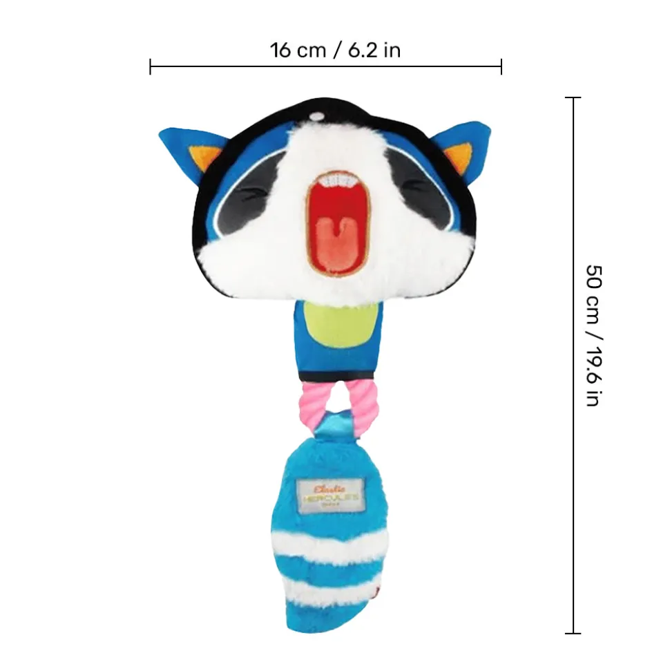 GiGwi Racoon Elastic Tug Hercules With Squeaker Fetch Dog Toy - Blue - M
