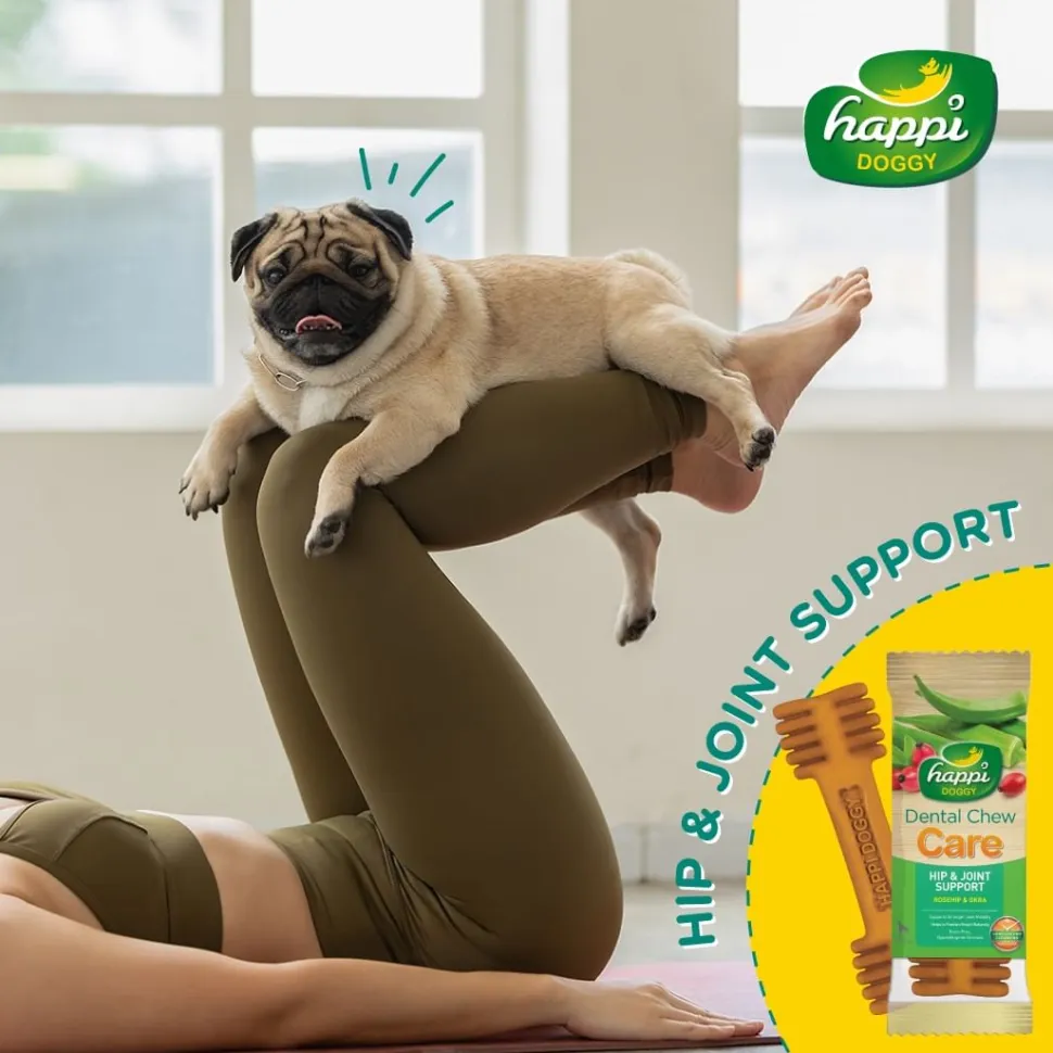 Happi Doggy Vegetarian Dental Chew - Care (Hip & Joint Support) Rosehip & Okra - Petite - 2.5 inch - 150 g - 18 Pieces