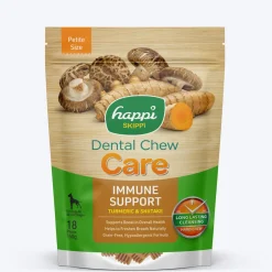 Happi Skippi Dental Chew Care (Immune Support) - Turmeric & Shiitake- Petite - 2.5 inch - 150g - 18 Pieces