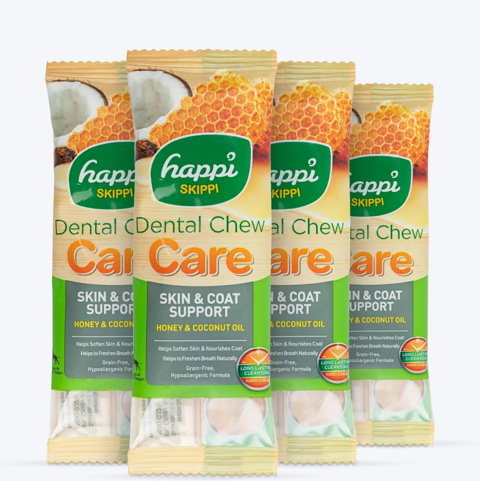 Happi Skippi Dental Chew Care Skin & Coat Support Honey & Coconut Oil Dog Treats - 4 inch - 25 gm