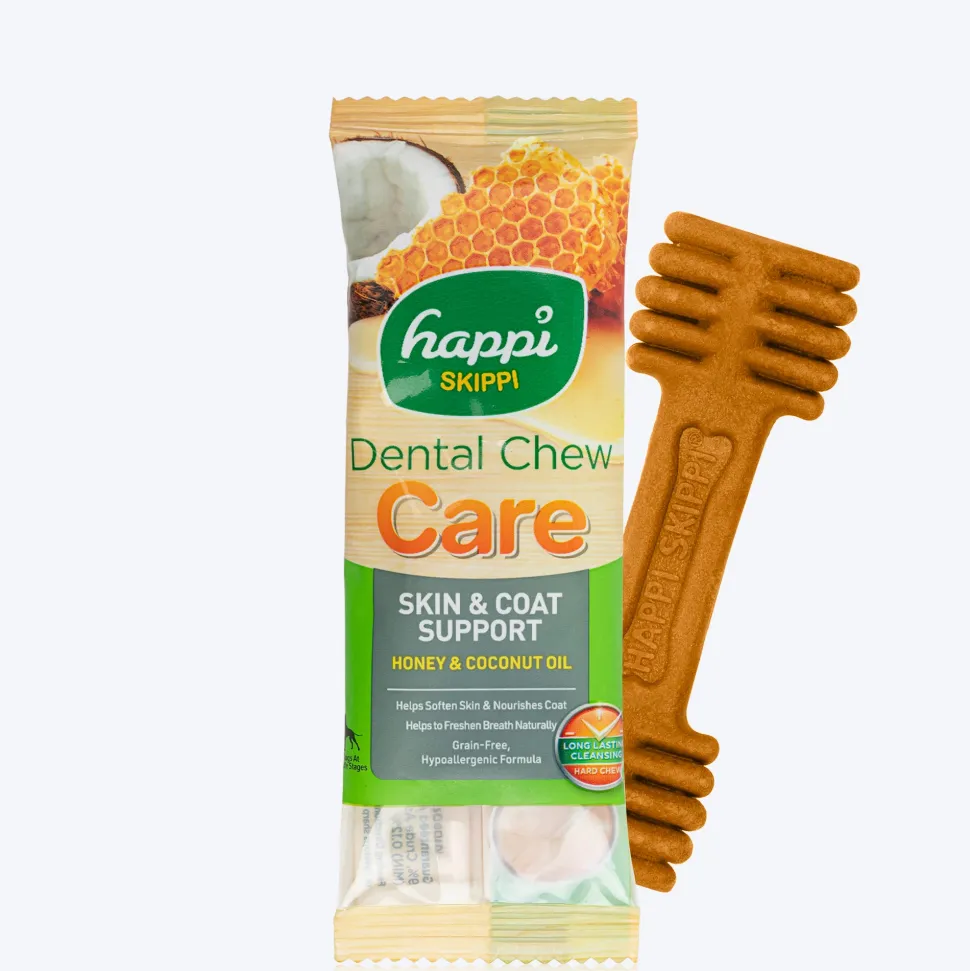 Happi Skippi Dental Chew Care Skin & Coat Support Honey & Coconut Oil Dog Treats - 4 inch - 25 gm