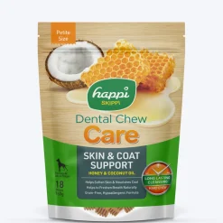 Happi Skippi Dental Chew Skin & Coat Support Honey & Coconut Oil Dog Treat - Petite 2.5 inch - 150 gm