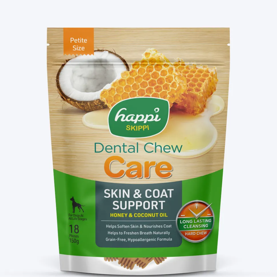 Happi Skippi Dental Chew Skin & Coat Support Honey & Coconut Oil Dog Treat - Petite 2.5 inch - 150 gm
