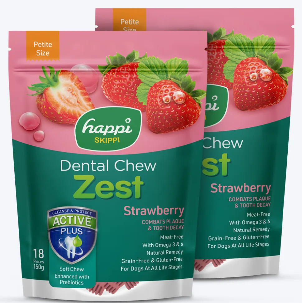Happi Skippi Dental Chew Zest Strawberry Dog Treat - Petite 2.5 inch - 150 gm