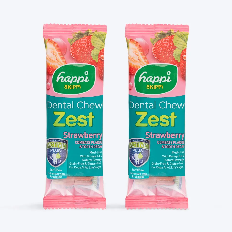 Happi Skippi Dental Chew Zest Strawberry Dog Treat - 4 inch - 25 gm