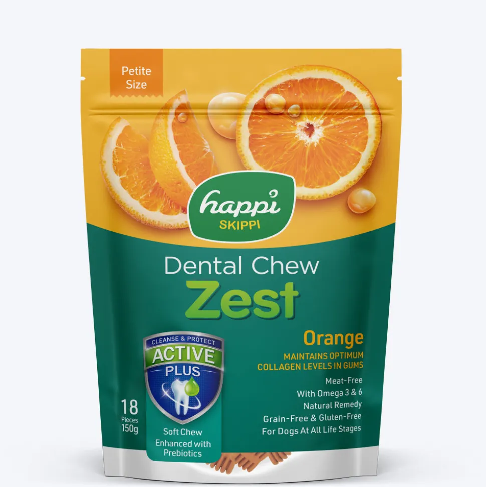 Happi Skippi Vegetarian Dental Chew - Zest - Orange - Petite - 2.5 inch - 150 g - 18 Pieces