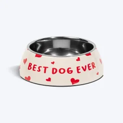 HUFT Best Dog Ever Printed Melamine Bowl With Steel Inserts For Dog - Beige