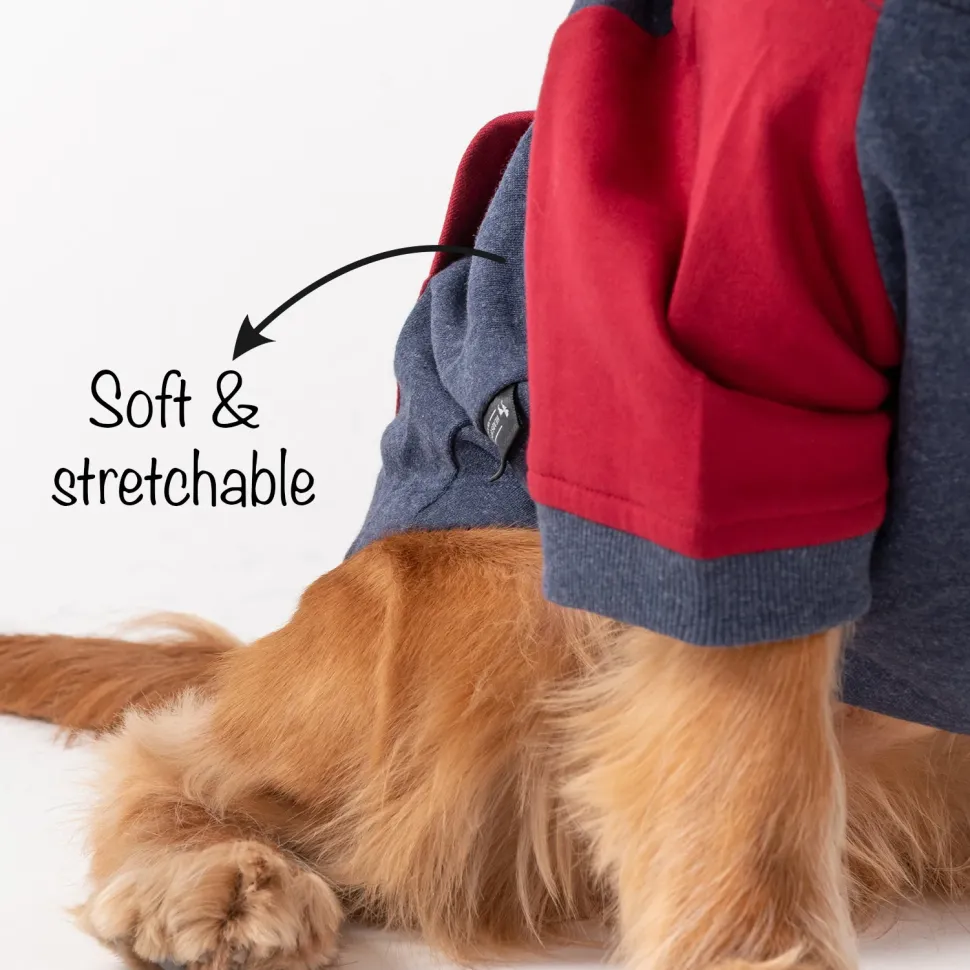 HUFT Colour Block Pocket Pet Sweatshirt - Blue Melange and Red