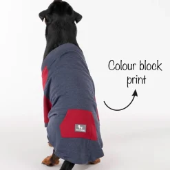HUFT Colour Block Pocket Pet Sweatshirt - Blue Melange and Red