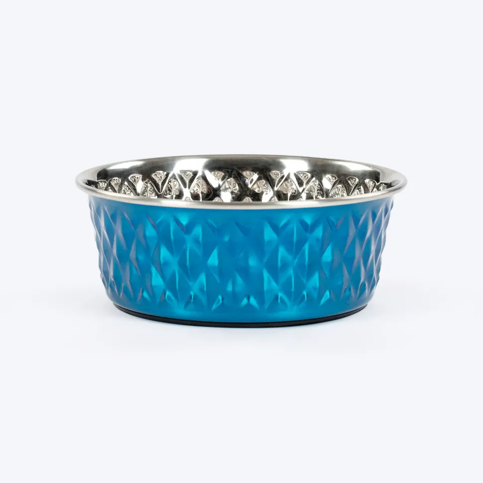 HUFT Dine N' Dazzle Embossed Steel Bowl For Dog - Blue