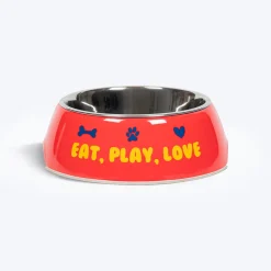 HUFT Eat Play Love Printed Melamine Bowl for Dog - Red