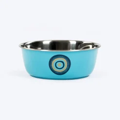 HUFT Evil Eye Printed Steel Bowl For Dog - Blue