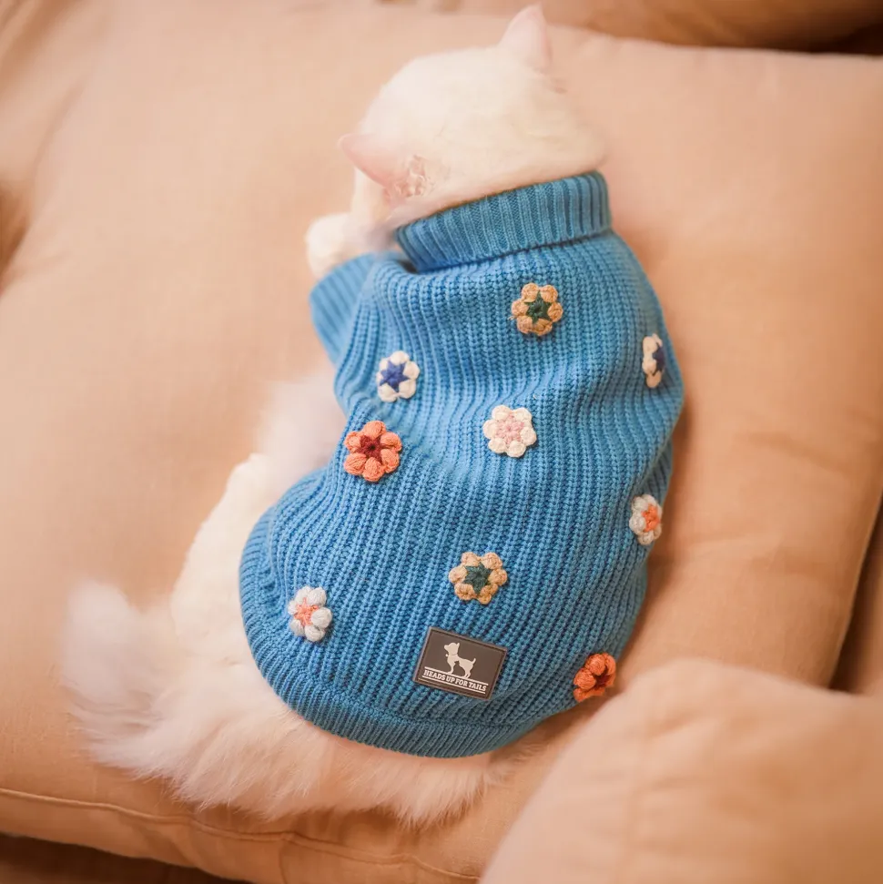 HUFT Frosty Flowers Sweater For Cat - Blue