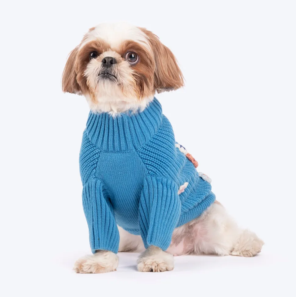 HUFT Frosty Flowers Sweater For Small Dog - Blue