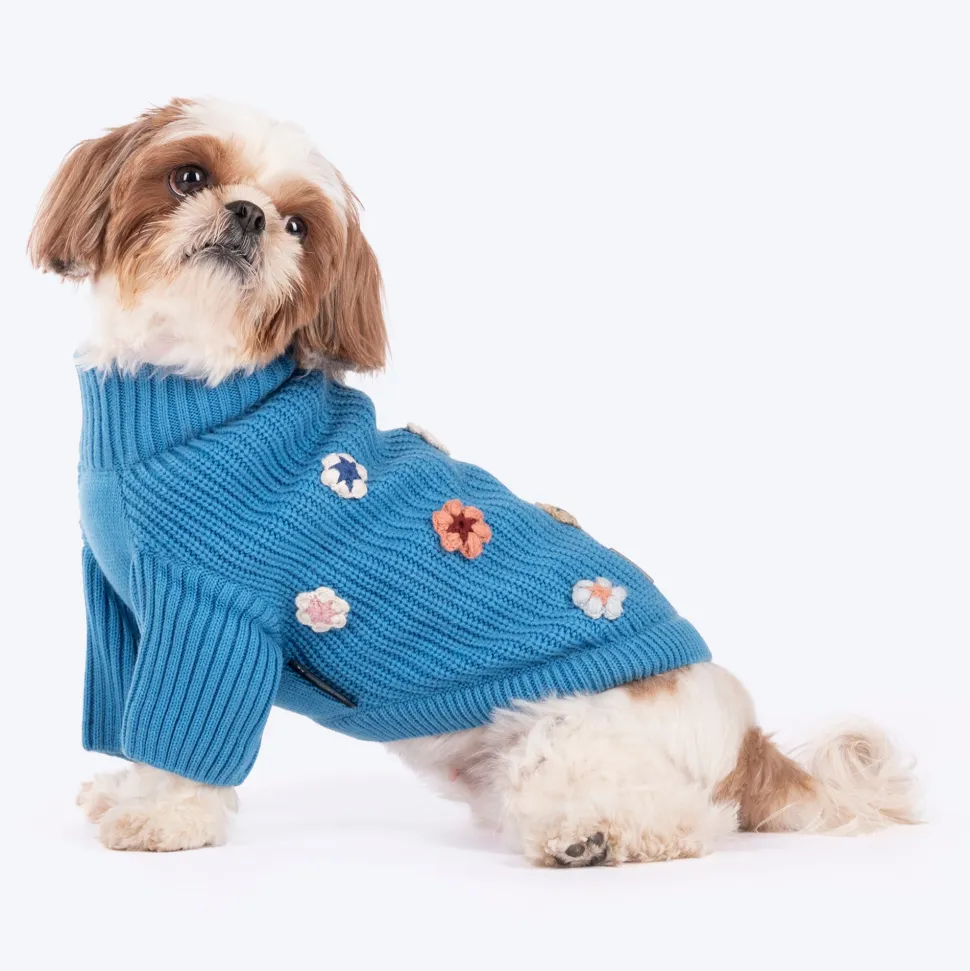 HUFT Frosty Flowers Sweater For Small Dog - Blue