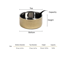 HUFT Golden Dazzle Embossed Steel Bowl For Dog - Gold
